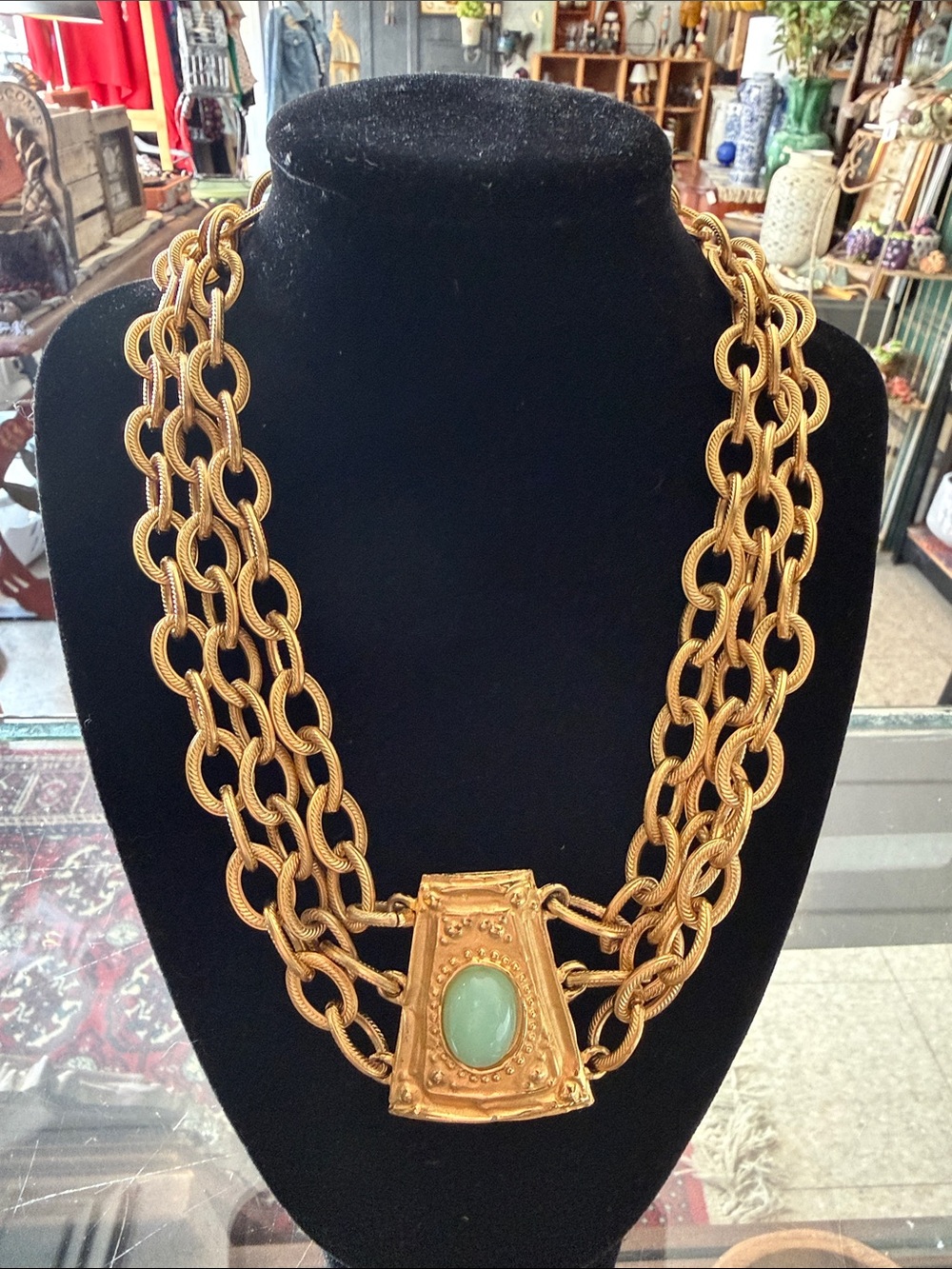 Givenchy Multi-Chain Necklace with Green Centerstone